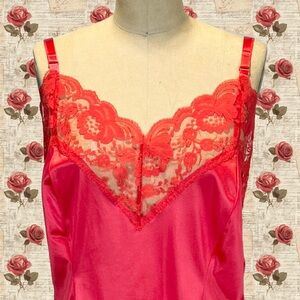 VINTAGE lace lipstick red camisole cami slip tank top lingerie plus size 60s 70s